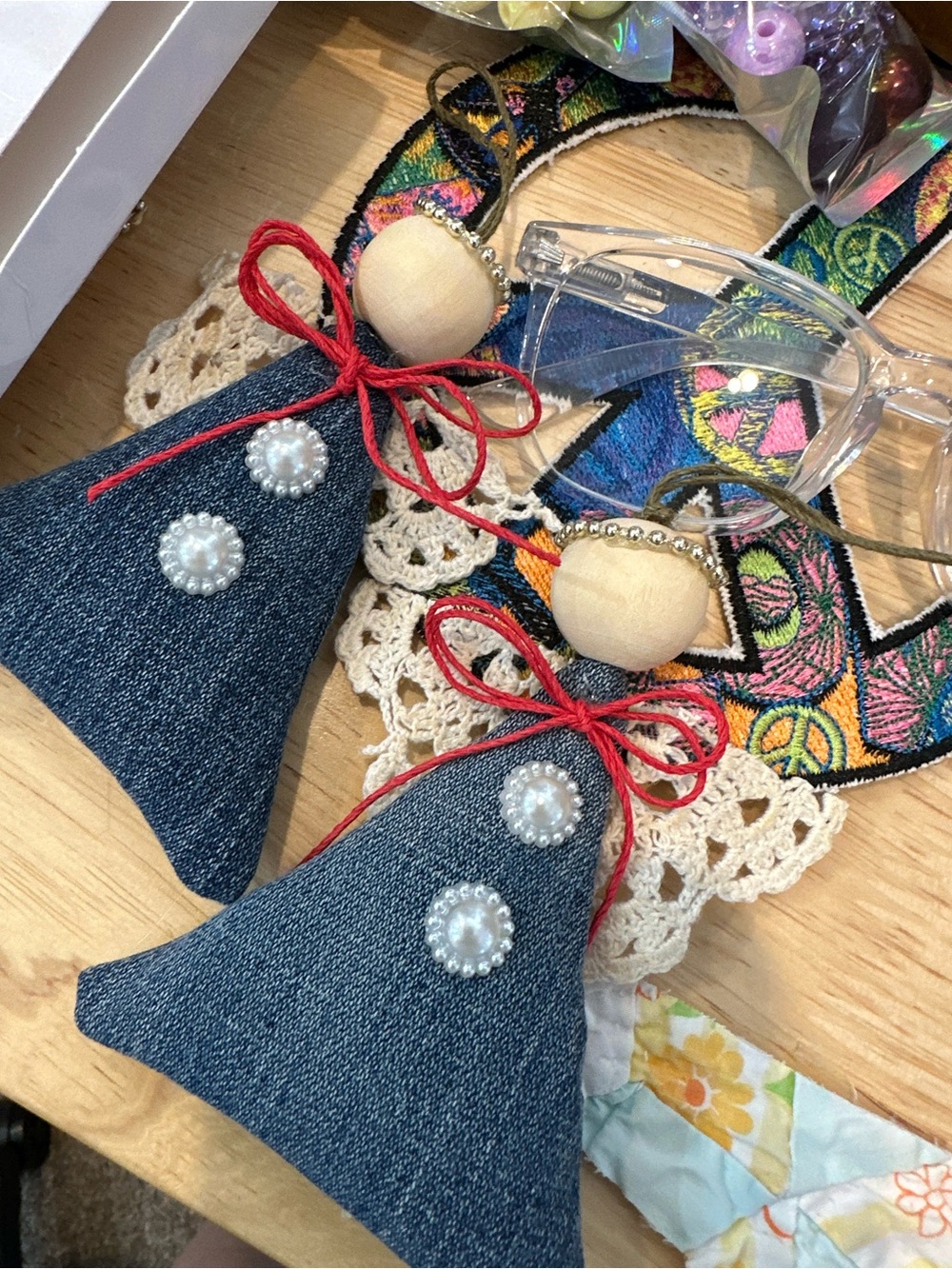 Handmade Denim Angel Ornaments